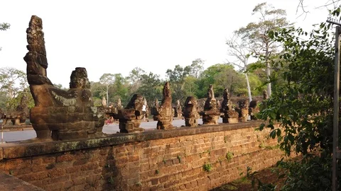  stone figures of “giants”of temples of Angkor Stock Footage 105891482