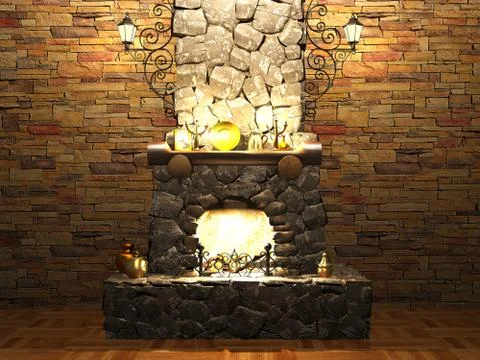 Stone fireplace Stock Illustration
