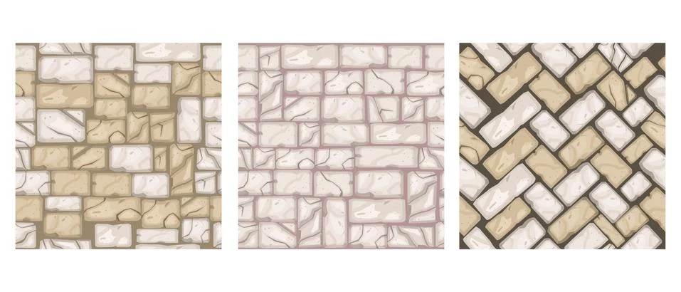 Stone floor cartoon seamless pattern collection, vector rock tile texture set Stockillustratie