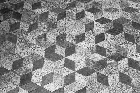 Stone floor perspective, featuring a three dimensional geometric cubes Stock Photos