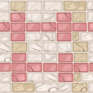 Stone floor seamless vector pattern, brick wall texture, red cracked tiles Stock Illustration