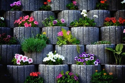 Stone flowerbed wall Stock Photos