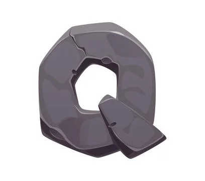 Stone font, rock typeface, cartoon rocky letter Q Stock Illustration