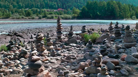 Stone Forest on the Katun River in the Altai Mountains in Siberia Stock Footage 249501759