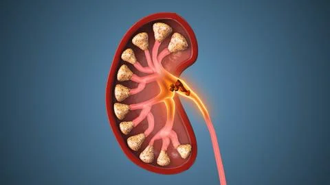 Stone Formation in Kidney Affecting Urine Flow Illustrazione stock