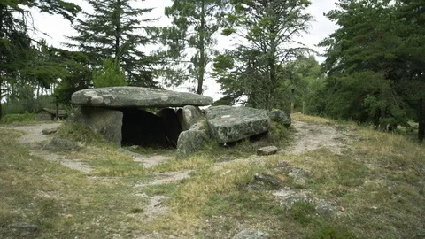 Stone formation in tree forest during day time, Portugal Stock Footage 128960252