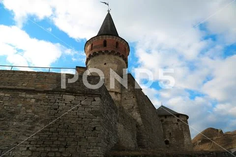 Stone fortress in Kamianets-Podilskyi city in western Ukraine Stock Photos