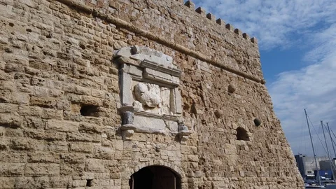 Stone fortress wall in antique style against the blue sky. Stock Footage 122928362