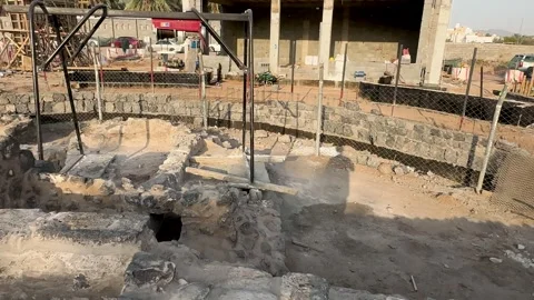 Stone Foundations at Archaeological Dig Site Stock Footage 340415501