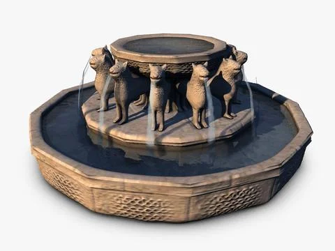 Stone fountain with lions 3D Model