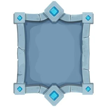 Stone frame with border and gemstones, shield shape, empty medieval menu panel Stock Illustration