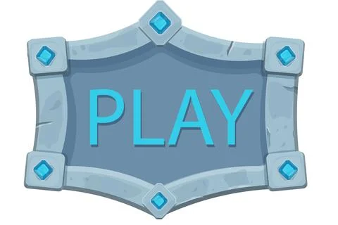 Stone frame button play with border and gemstones, shield shape, empty medieval 库存插图