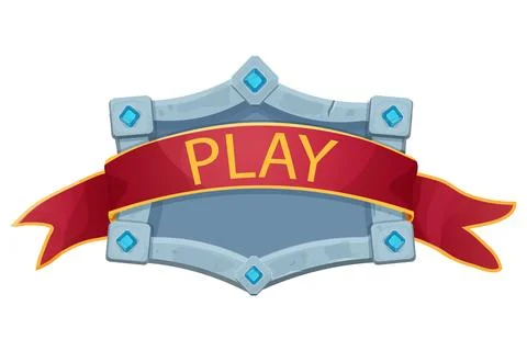 Stone frame button play with border and gemstones, shield shape, empty medieval Stock Illustration