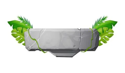 Stone frame for game design with leaf wings, vector illustration isolated on Stock Illustration