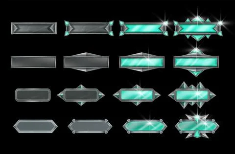 Stone game button vector illustration set, iron UI frame kit イラスト素材