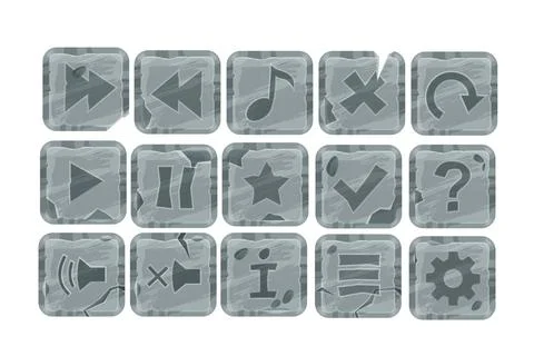 Stone game cartoon vector buttons, user interface rock icon set Illustrazione stock