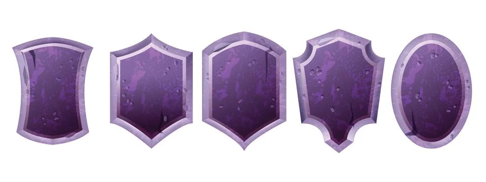 Stone game frame set, vector UI fantasy viking shield border, medieval RPG Stock Illustration