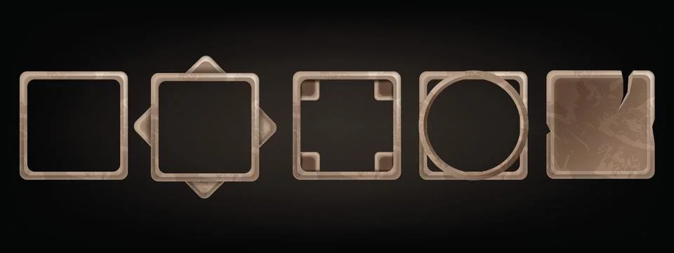 Stone game frame vector UI viking medieval rock avatar circle rectangle Stock Illustration