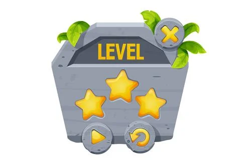 Stone game level win menu template textured comic in cartoon style isolated on Stock Illustration