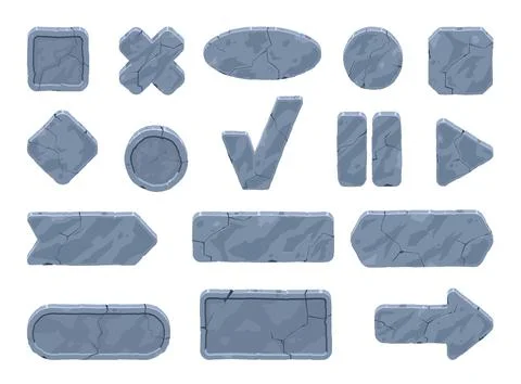 Stone game menu empty buttons. Medieval gui design blank panels, cartoon Stock Illustration