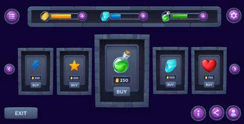 Stone game shop interface window and icons Stock Illustration