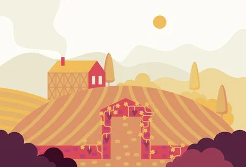Stone gate, entrance to the vineyard - vector cartoon illustration in flat stile Illustrazione stock