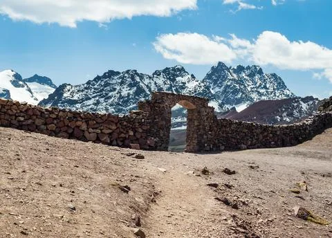Stone gate marking the border between the Red Valley and Vinicuca, Peru Stock Photos
