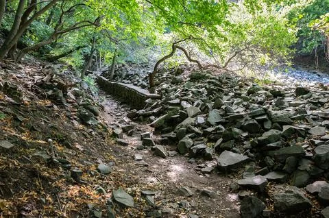 Stone gate to the summit of Mount Badacsony, Hungary Foto stock