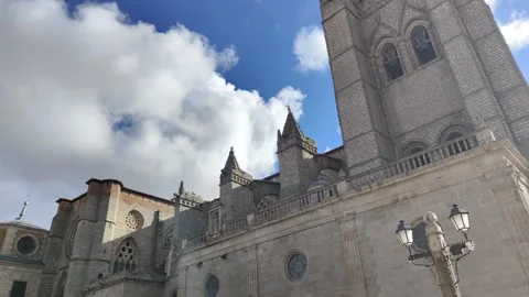 Stone gothic facade of the cathedral of avila in spain Vídeo Stock 340326459