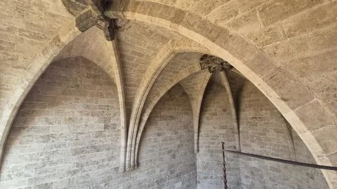 Stone Gothic vault interior with ribbed arches Stock Photos