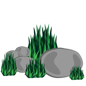 Stone with grass isolated on white background Stock Illustration