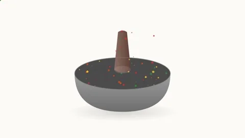 Stone gray mortar and pestle grinding spices in a circular motion with eart.. Видео 346007061