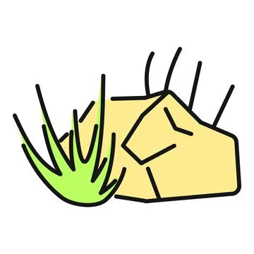Stone with green grass growing from ground Stock Illustration