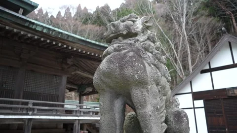 Stone guardian statue close view Close up in Hachimangu Shrine Hakodate Japan 動画素材 324959745