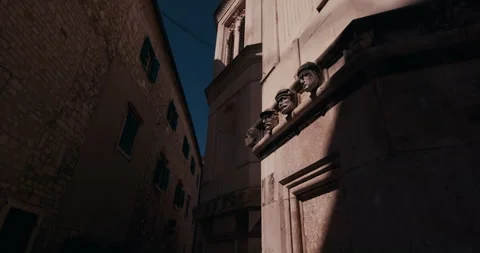 Stone Head Sculptures on St James Cathedral in Sibenik Video stock 336492033
