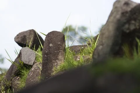Stone hexagonal blocks in megalithic site, Gunung Padang, Cianjur Stock Photos