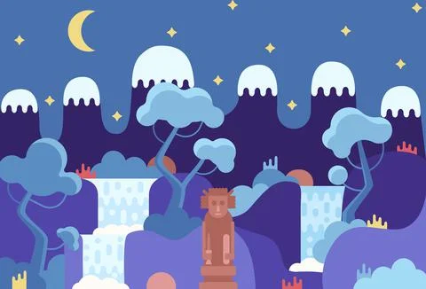 Stone idol in the jungle - vector cartoon illustration Stock Illustration
