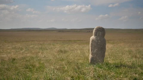 The stone idol stands in the steppe. Stock Footage 327708679