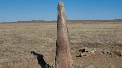 The stone idol stands in the steppe. Stock Footage 327717344