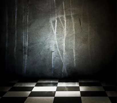 Stone interior with checkered marble floor 스톡 일러스트