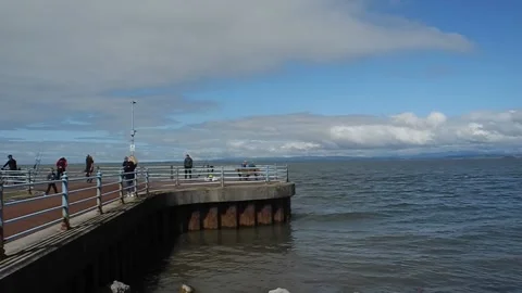 The stone jetty at Morecambe at high tide Stock-Footage 159477575