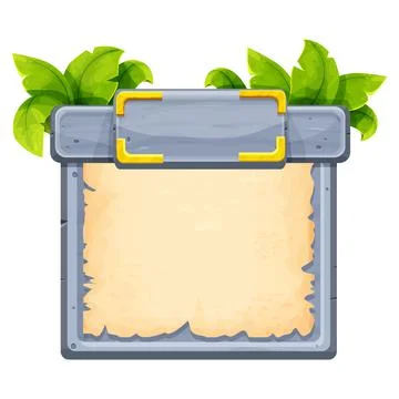 Stone jungle frame with parchment, menu sign decorated with plants, leaves in Illustrazione stock