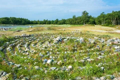 Stone labyrinth on the Solovki. Stock Photos