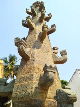 Stone lamp in front of a temple Stock Photos