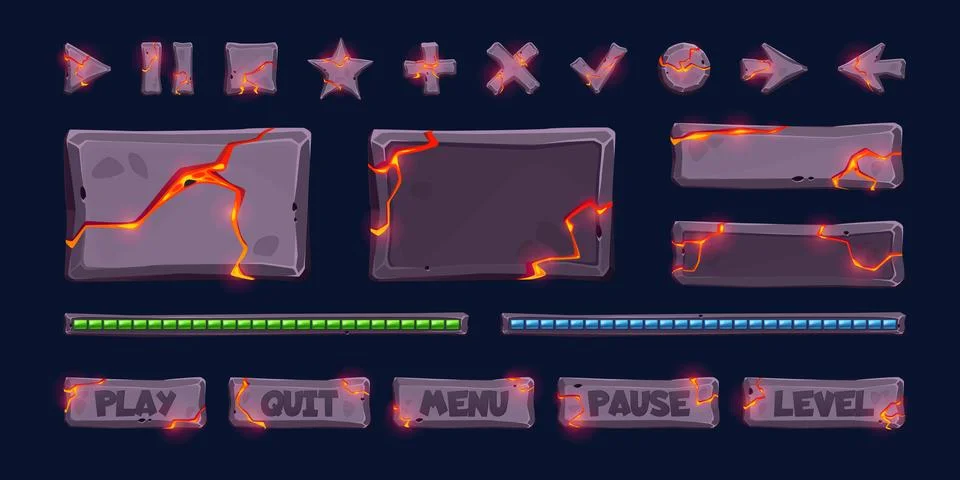 Stone with lava texture game interface vector Stock Illustration