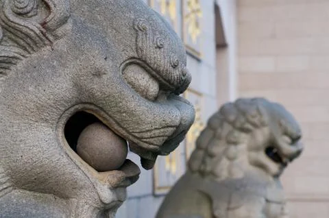 Stone lion statue Stock Photos