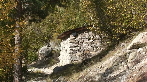 Stone-made house in the woods Stock Footage 33421072