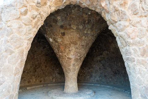 Stone made round column Park Guell in Barcelona, Spain Stock-Fotos