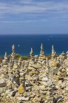 Stone man in Cap de la Chevre, Crozon, Brittany, France Foto stock