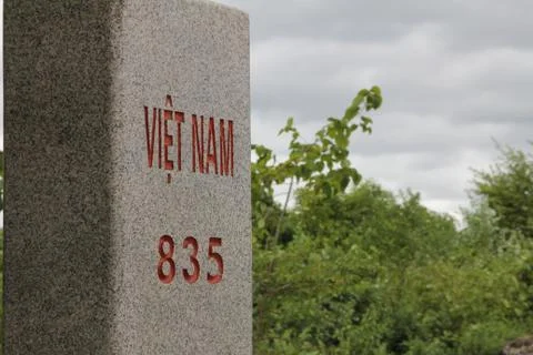 The stone that marks the borders between China and Viet Nam. Stock Photos